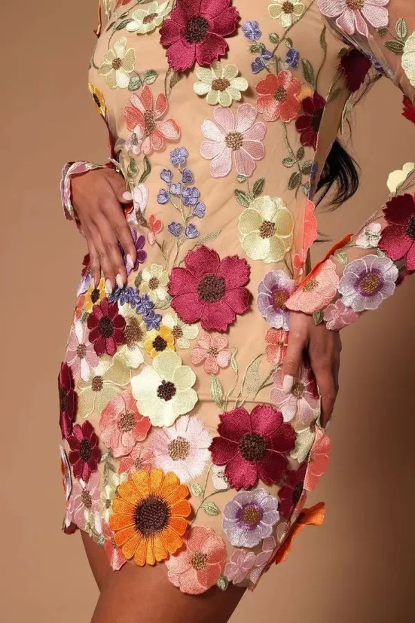 Three dimensional flower wrapped hip dress