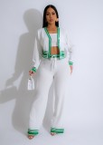 Knitted cardigan striped splicing set (3-piece set)