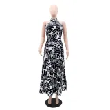 High slit printed sleeveless long skirt