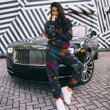 Graffiti printed hoodie two-piece set