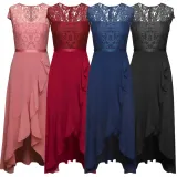 V-neck sleeveless lace mesh long skirt
