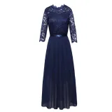 Round neck lace patchwork chiffon dress