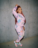 Graffiti printed hoodie two-piece set