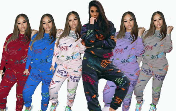 Graffiti printed hoodie two-piece set