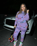 Graffiti printed hoodie two-piece set