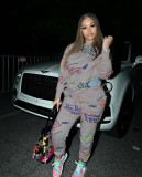 Graffiti printed hoodie two-piece set
