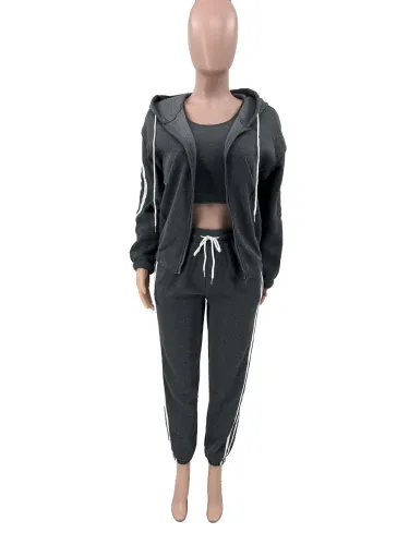 Fashion hooded and velvet vest sports three piece set
