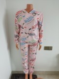 Graffiti printed hoodie two-piece set
