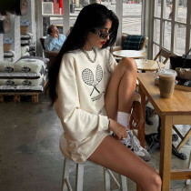 Embroidered letter hoodie sports high waisted shorts set