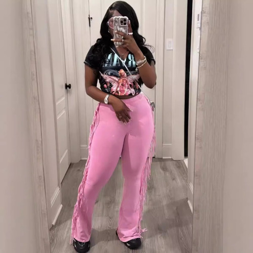 Women's fringed micro flared pants