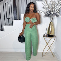Flat top strapless high waisted straight leg pants two-piece set