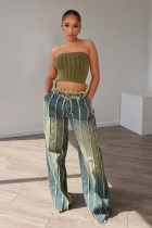 Cowboy patchwork multi-layer elastic denim pants