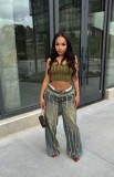 Cowboy patchwork multi-layer elastic denim pants