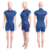 Elastic denim jumpsuit