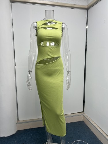 Hollow out sleeveless knitted dress