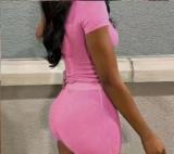 Tight fitting reverse neck short sleeved yoga suit shorts set