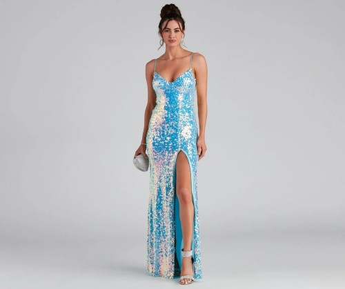 Bead slit suspender evening gown