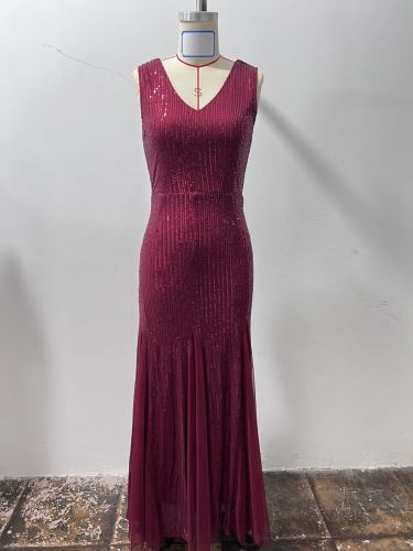 Sequined fish tail slim evening gown
