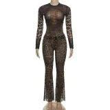 Leopard print high waisted crop top pants set