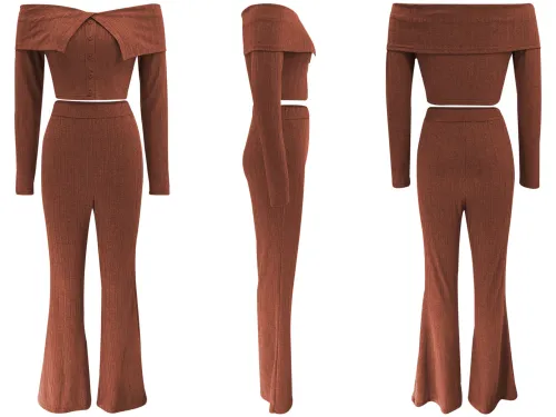 Long sleeved top and wide leg pants set