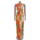 Women's backless lace up printed dress