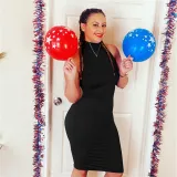 Hollow out oversized sleeveless high neck hip hugging skirt