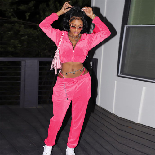 Hooded top high waisted straight leg pants set