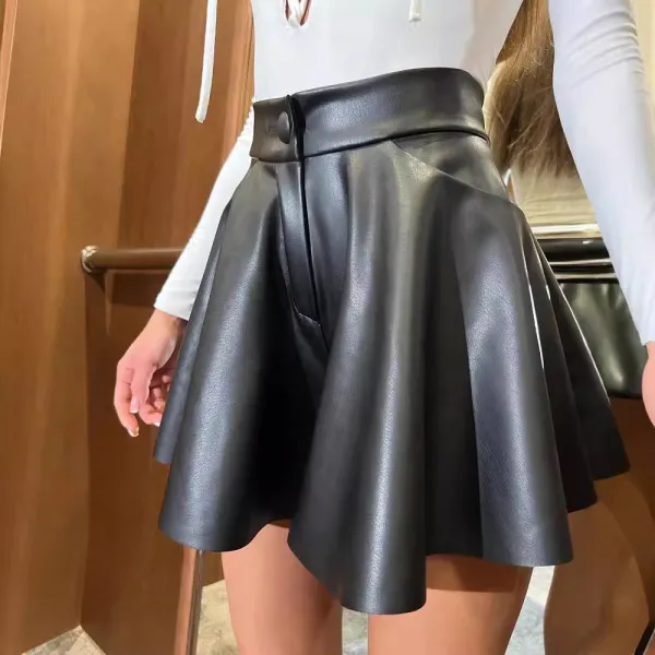 High waisted PU leather pants skirt