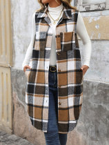 Collar long plaid jacket vest