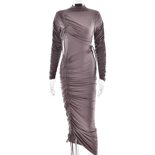 Pleated drawstring tied long skirt