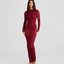 Backless lace see through dress