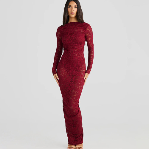 Backless lace see through dress