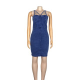 Wash water elastic denim wrap chest short denim skirt