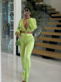 Hanging pleated fabric wide leg pants set