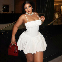 Sleeveless short suspender floral bud skirt