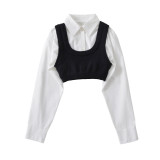 Striped short shirt sleeveless knitted vest top set