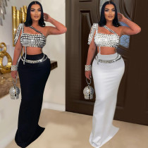 Women's suspender short cut rhinestone half skirt