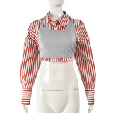 Black striped long sleeved shirt two-piece set