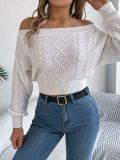 One neck off shoulder long sleeved pullover sweater