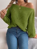 Hollow out one necked off shoulder lantern sleeve sweater