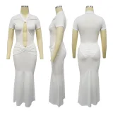 Hollow pleated jumpsuit half skirt set