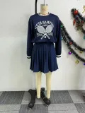 Printed pullover hoodie pleated skirt set