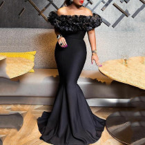 Elastic Knitted One Shoulder Small Tail Dress