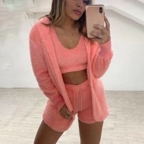 Long sleeved plush jacket vest shorts sports suit