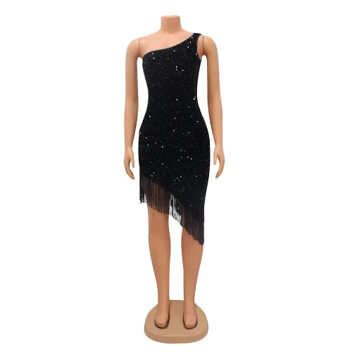 Women's tight fitting tassel bead irregular dress