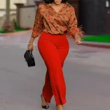 Printed long sleeved shirt and wide leg pants set