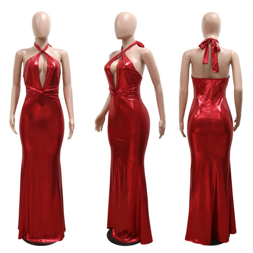 Sleeveless V-neck hip hugging A-line dress