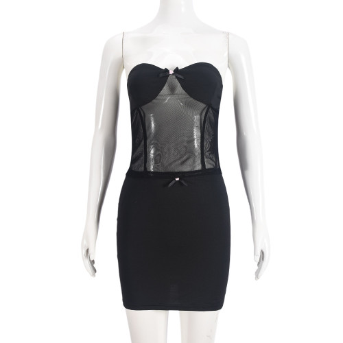 Chest hugging short skirt splicing two-piece set