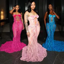 Mesh long dress with straps and strapless dress