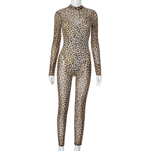 Long sleeved see through slimming jumpsuit